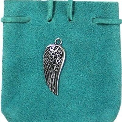 SUEDE POUCH TURQUOISE- ANGEL WING 3.25" x 2.75"