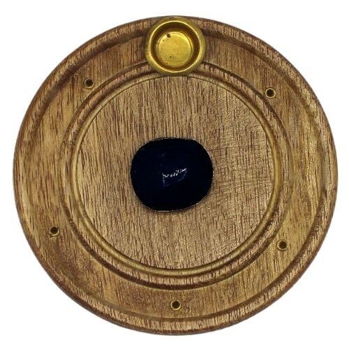 Black Tourmaline Mango Wood Incense Holder