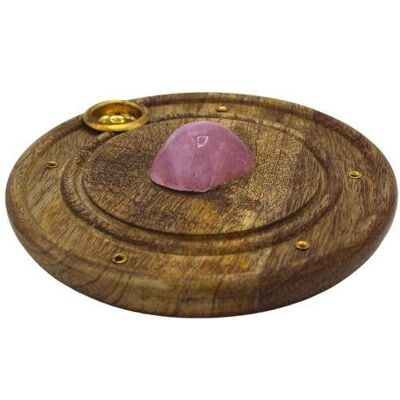 Porta Incienso de Madera de Mango de Cuarzo Rosa