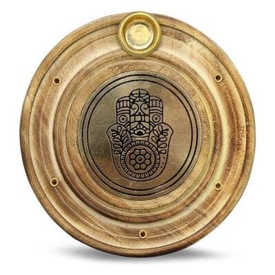 Porta Incienso de Madera Latón Mano de Fátima 10 cm