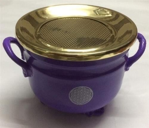 Purple Cauldron Flower of Life silver 10x11cm with brass Lid