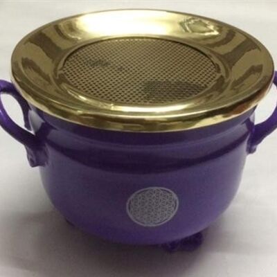Purple Cauldron Flower of Life silver 10x11cm with brass Lid