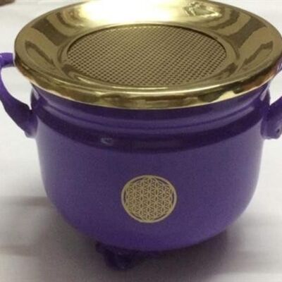 Purple Cauldron Flower of Life 10x11cm with brass Lid