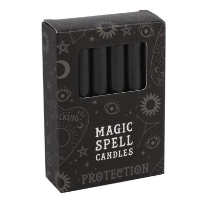 Paquete de 12 velas de hechizo negras de 'Protección'.