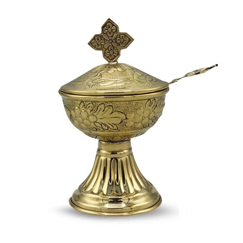 Incense Cup w/spoon 5'' x ''3 - Brass Polish