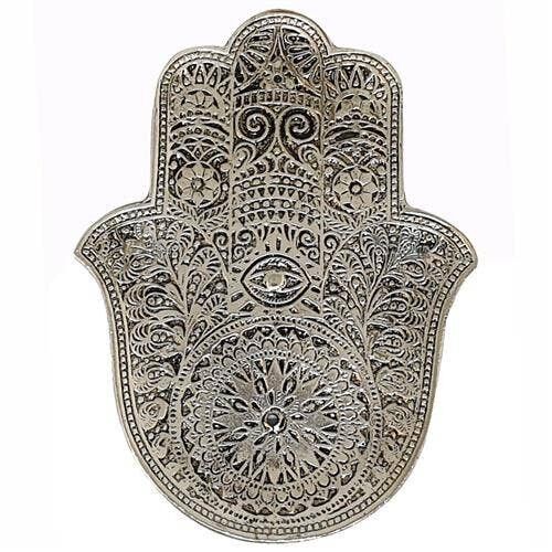 Bruciatore di incenso in alluminio a forma di mano di Hamsa