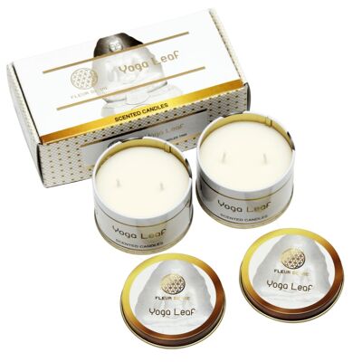 Set di 2 candele in latta con foglie di Fleur de Vie Yoga