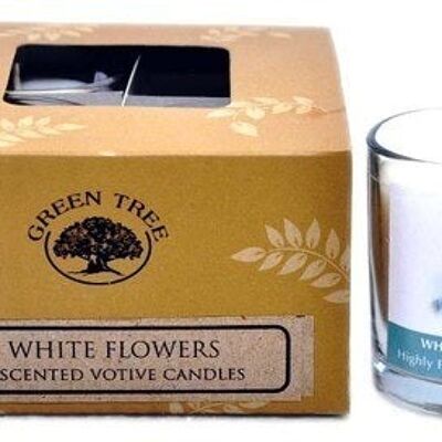 Bougies votives Arbre Vert Fleurs Blanches 55 grammes