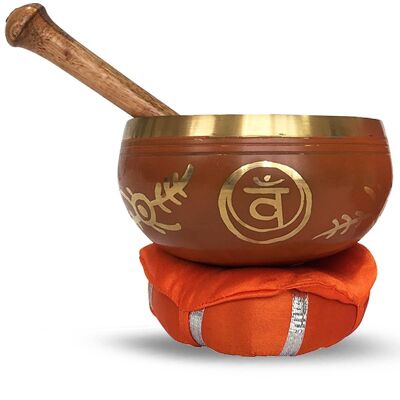 Bol chantant en laiton avec bâton et coussin 12 cm Chakra sacré