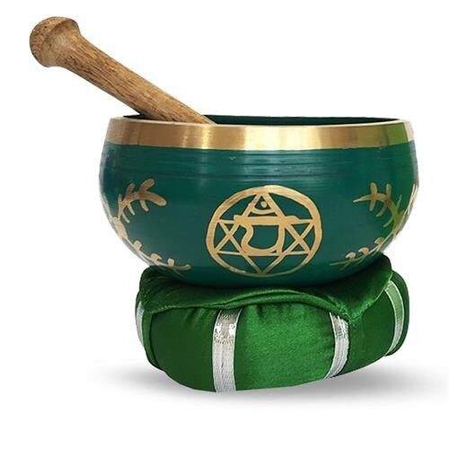 Brass Singing Bowl with stick & Cusion 12 cm Heart Chakra