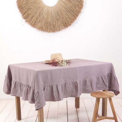 Ruffled linen tablecloth in Dusty Lavender - 59x98" / 150x250 cm