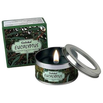 Candela in latta di cera di soia Goloka eucalipto