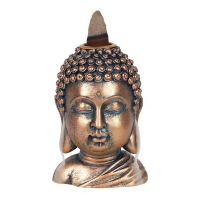 Quemador de incienso de reflujo de cabeza de Buda de bronce