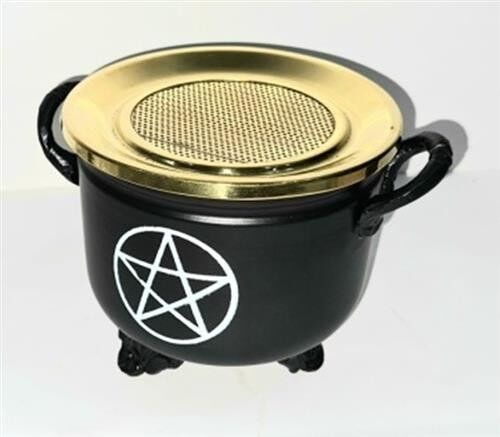 Black Cauldron Pentagram 10x11cm with brass Lid