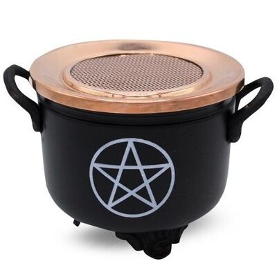 Black Cauldron Pentacle 10x11cm with brass Lid