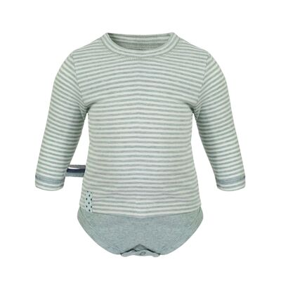 OrganicEra L/S Tshirt Bodysuit, Aqua Melange Striped