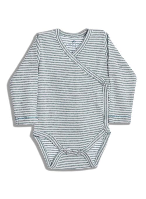 OrganicEra L/S Kimono Body, Aqua Melange Striped