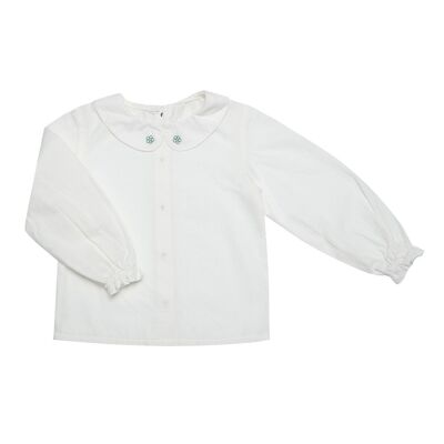 OrganicEra Organic Vual Peter Pan Collar Shirt with Embroidery,White