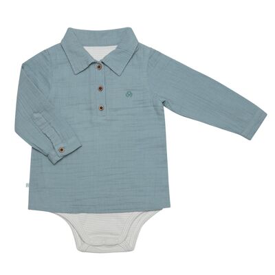 OrganicEra Body de camisa de muselina orgánica para niño, azul