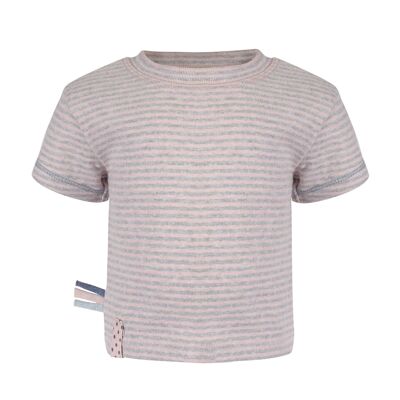 OrganicEra Camiseta orgánica de manga corta a rayas, rosa melange