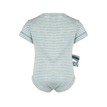 OrganicEra Organic S/S Bodysuit, Aqua Melange Striped 2