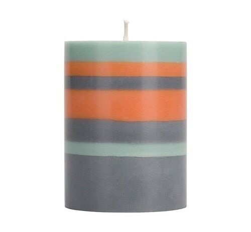 10 cm Small STRIPED Gunmetal, Opaline & Marigold Pillar Candle