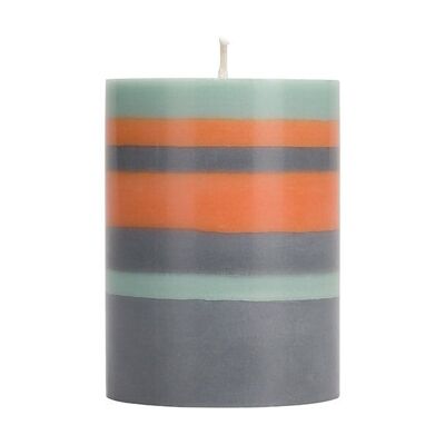 10 cm Small STRIPED Gunmetal, Opaline & Marigold Pillar Candle