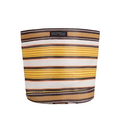 Grande 25 cm - Funda para maceta tejida ecológica en amarillo toscano, perla y beige rosa