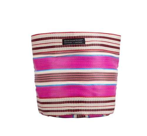 Large 25 cm - Eco Woven Plant Pot Cover in Neyron Pink, Pompadour & Pearl