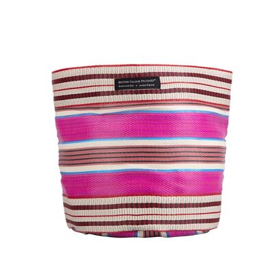 Large 25 cm - Eco Woven Plant Pot Cover in Neyron Pink, Pompadour & Pearl