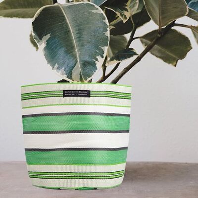 Large 25 cm - Eco Woven Plant Pot Cover in Grass Green, Indigo & Pearl