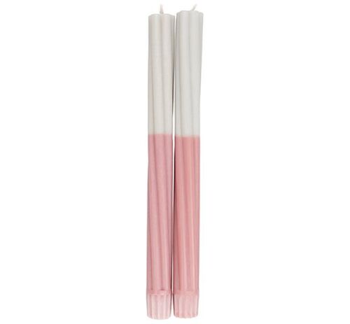 TWIST - Striped Old Rose & Cool Grey Eco Dinner Candles, 2 per pack