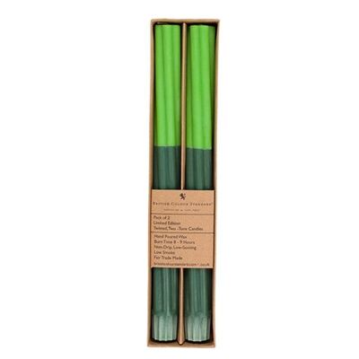 TWIST - Velas para la cena ecológicas de hierba rayada y verde bokhara, paquete de 2