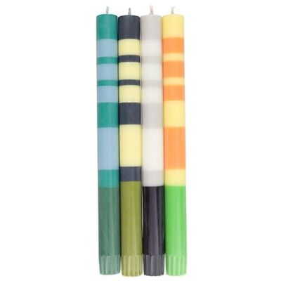 Mixed Set Greens & Yellows Striped Eco Dinner Candles, 4 per pack