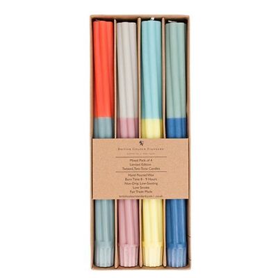 TWIST - Striped Mixed Set of Cool Shades Eco Dinner Candles, 4 per pack