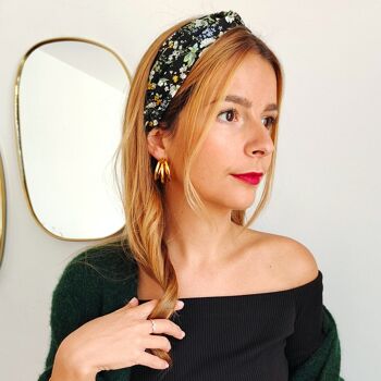 Headband EGLANTINE / coton bio noir imprimé fleurs 3