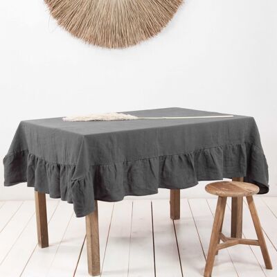 Ruffled linen tablecloth in Charcoal - 59x39" / 150x100 cm