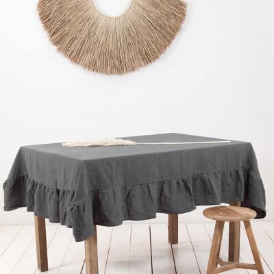 Ruffled linen tablecloth in Charcoal - 59x39" / 150x100 cm