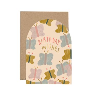 Carte incurvée papillon de souhaits d'anniversaire