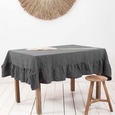 Ruffled linen tablecloth in Charcoal - 59x79" / 150x200 cm