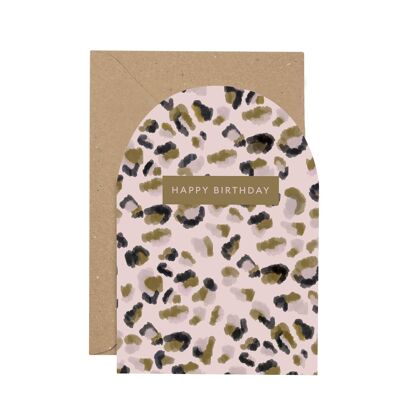 Tarjeta de feliz cumpleaños con leopardo lila