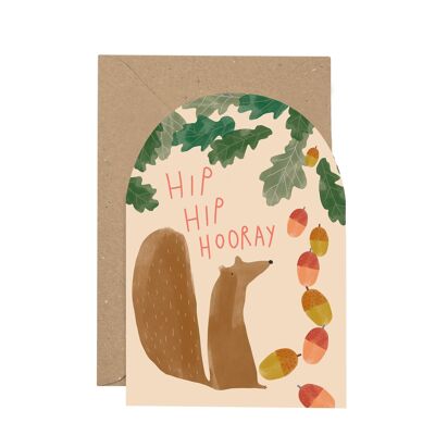 Hip Hip Hurra' gebogene Karte mit Eichhörnchen
