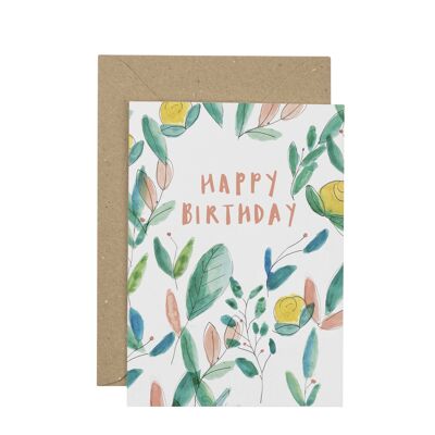 Tarjeta de felicitación de feliz cumpleaños botánico