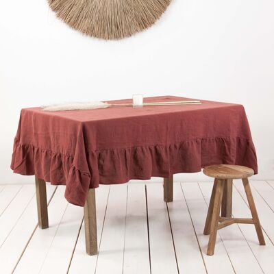 Ruffled linen tablecloth in Terracotta - 39x39" / 100x100 cm