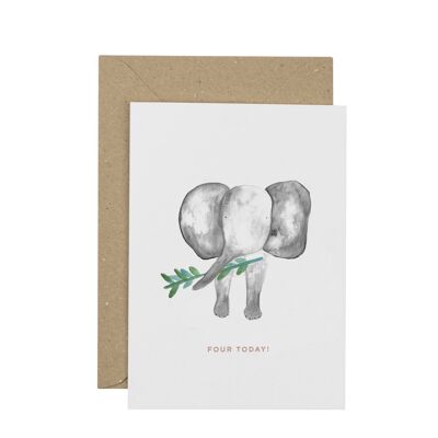 Elefante Cuarto Cumpleaños Tarjeta