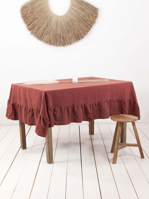 Ruffled linen tablecloth in Terracotta - 59x79" / 150x200 cm
