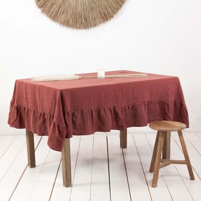 Ruffled linen tablecloth in Terracotta - 59x79" / 150x200 cm