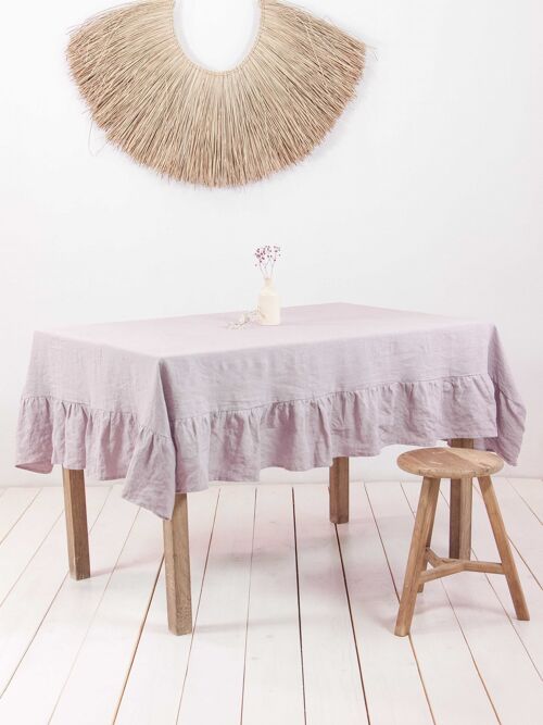 Ruffled linen tablecloth in Dusty Rose - 39x39" / 100x100 cm