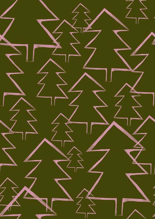 Olive and Pink Tree Christmas Gift Wrap