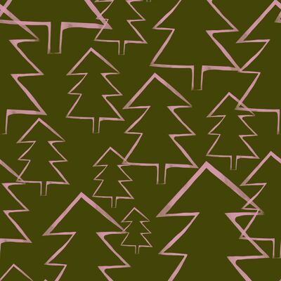 Olive and Pink Tree Christmas Gift Wrap